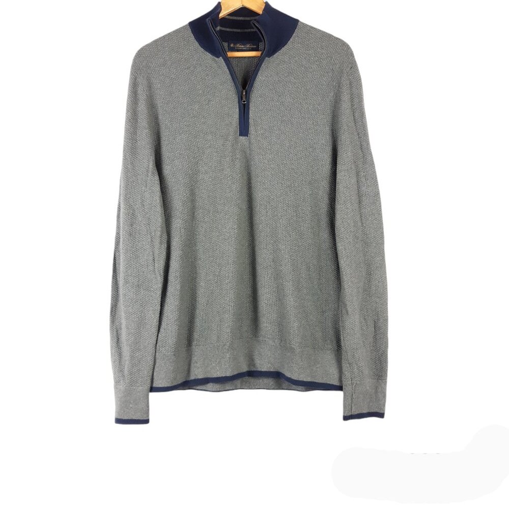 Brooks Brothers Gray Half-zip Pullover Sweater Cotton Long Sleeve Size Large